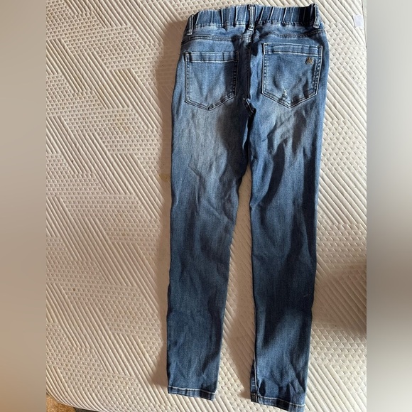 Elastic Waist Women's Blue Distressed Skinny Jeans - Picture 3 of 4